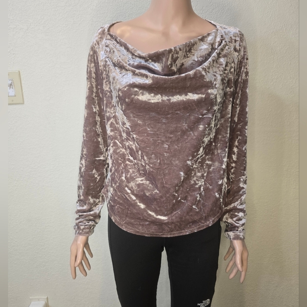 FREE PEOPLE Perfect Date Top Velvet Cowl Golden Brown Neck- Size Large